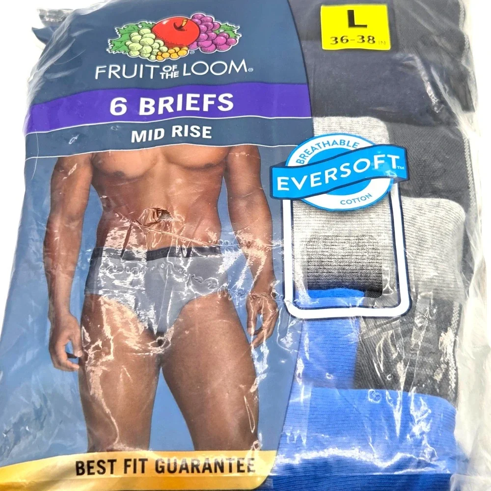Fruit of the Loom Mens Mid Rise Tag-Free Briefs Large 36-38 6 Pack Blues & Greys - Picture 5 of 5